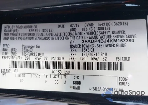 2019 Ford Fiesta Se z USA, uszkodzony, nr VIN 3FADP4BJ4KM163380